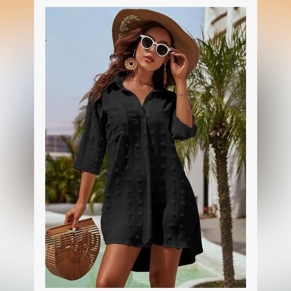 Blooming Jelly black swimsuit cover-up tunic shirt dress . Size M